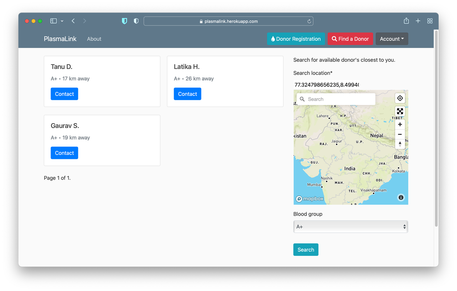 PlasmaLink donor search interface