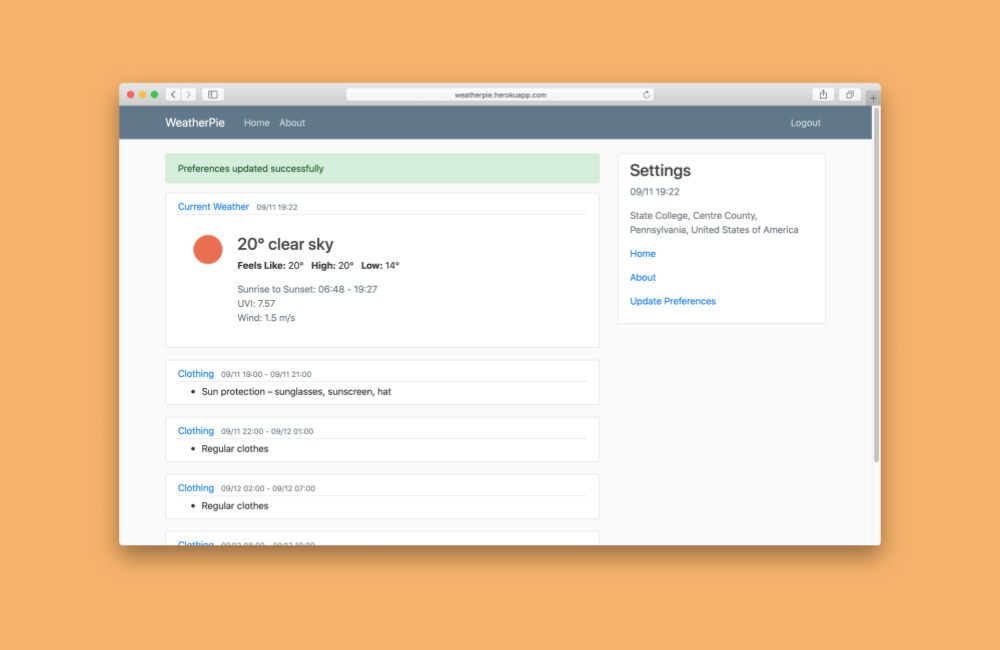 WeatherPie Django Weather App
